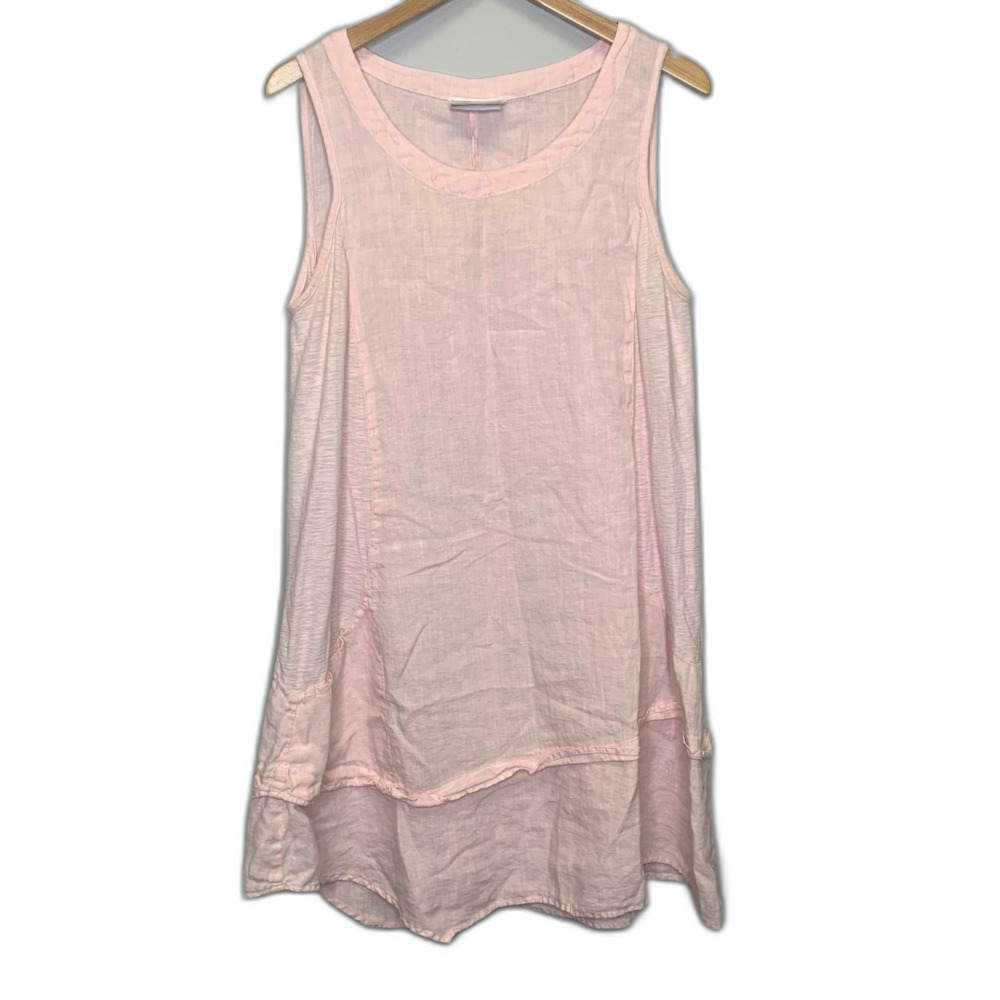 Boutique La Cour Linen Pastel Pink Shift Dress Lagenlook Easter Summer Beach Med